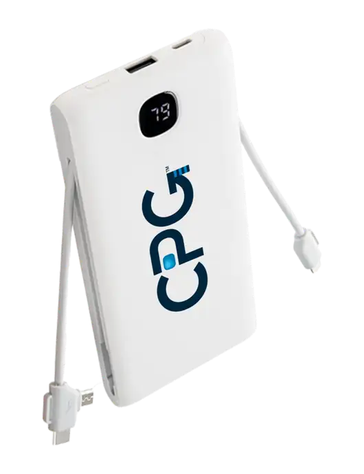 TurboBoost 10,000 mAh Power Bank w/Built-in Cables & Plug w/CPG Logo