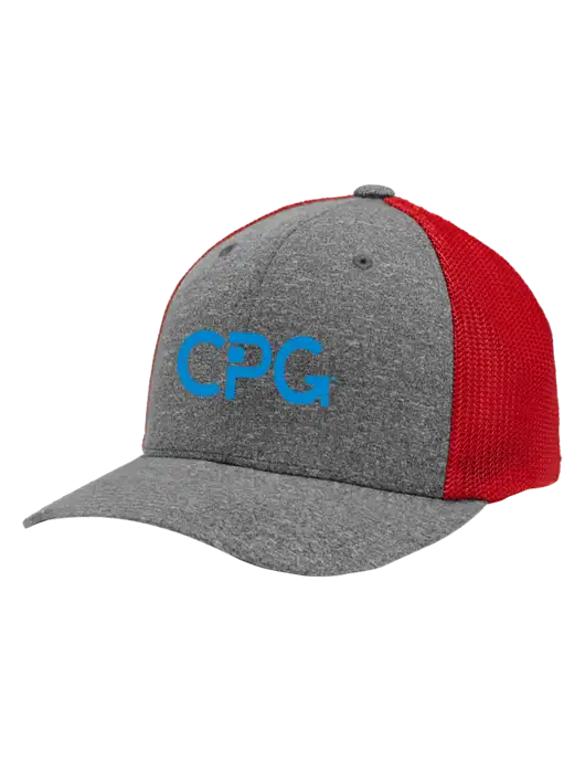 Flexfit Red/Medium Grey Heather Melange Mesh Back Trucker Cap w/CPG Logo