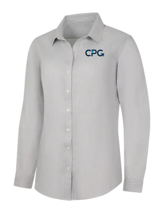 Light Grey/White Womens Pincheck Easy Care Shirt w/CPG Logo
