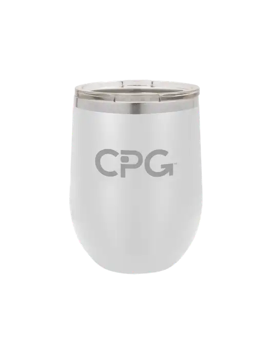 Polar Camel 12 oz Powder Coated White Vacuum Insulated Stemless Wine Tumbler w/CPG Logo