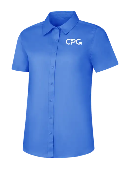 Womens Dark Carolina Blue Short Sleeve Superpro React Twill Shirt w/CPG Logo