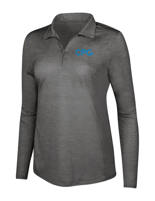 Dark Grey Heather Womens Posicharge Tri-Blend Wicking 1/4 Zip Pullover w/CPG Logo