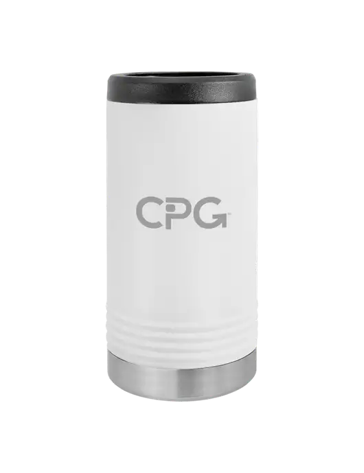 Polar Camel Powder Coated White Vacuum Insulated Slim Beverage Holder w/CPG Logo
