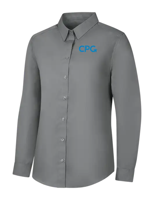 Womens Medium Grey Long Sleeve Carefree Poplin Shirt w/CPG Logo