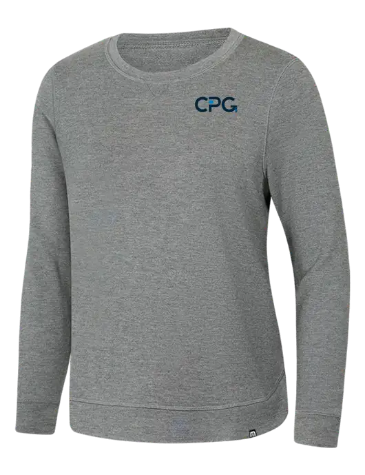 TravisMathew Womens Light Grey Heather Lightweight Long Weekend Crew w/CPG Logo