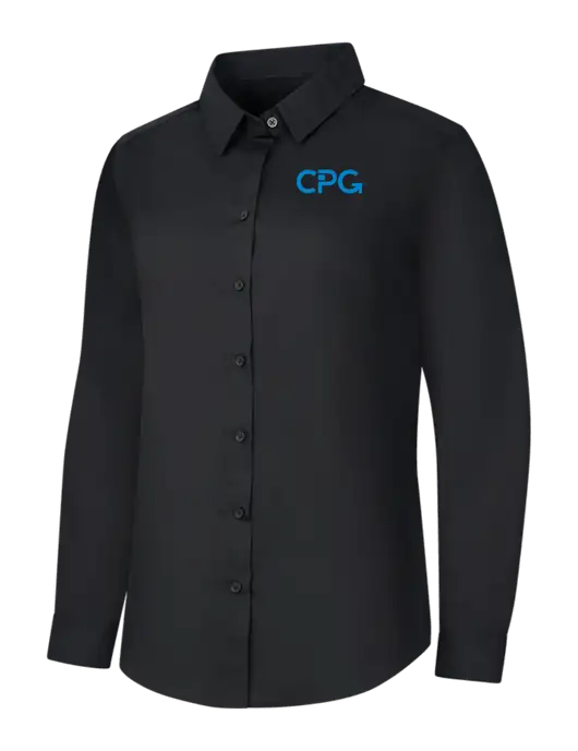 Womens Black Long Sleeve Carefree Poplin Shirt w/CPG Logo