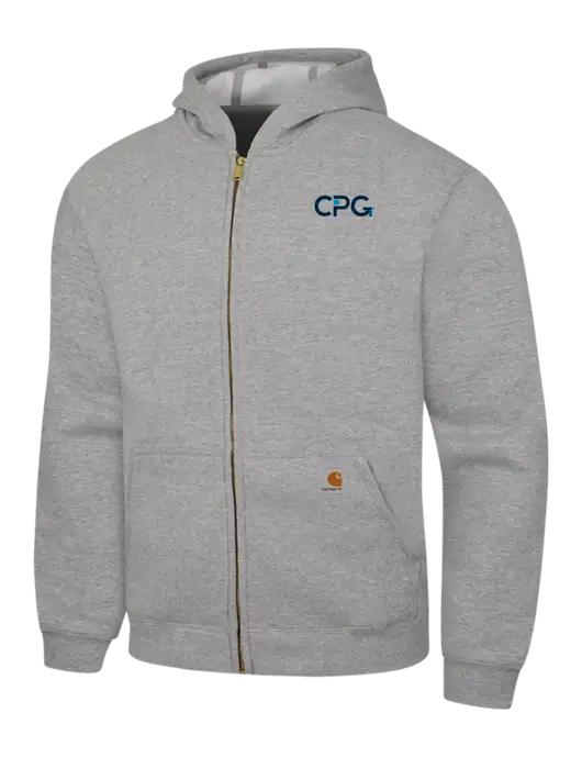 Carhartt Light Grey Heather Midweight Hooded Zip-Front Sweatshirt w/CPG Logo