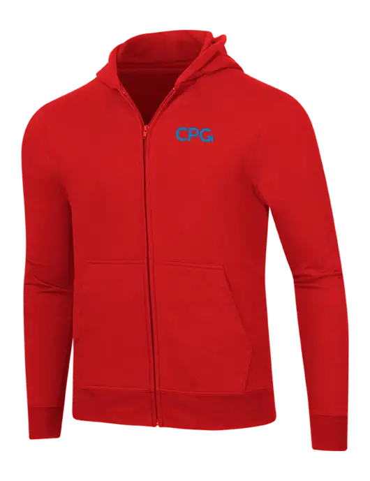 Bright Red 8.5 oz Ring Spun Zip Hooded Sweatshirt w/CPG Logo