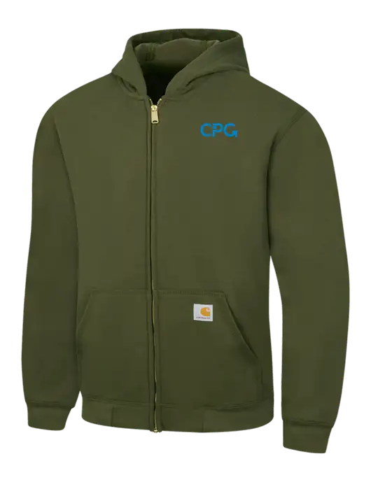 Carhartt Olive Green Midweight Hooded Zip-Front Sweatshirt w/CPG Logo