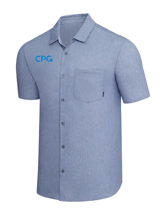 OGIO Slate Blue Heather Extend Short Sleeve Button Up Shirt w/CPG Logo
