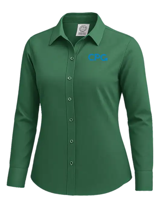 Brooks Brothers Womens Medium Green Wrinkle-Free Stretch Nailhead Shirt w/CPG Logo