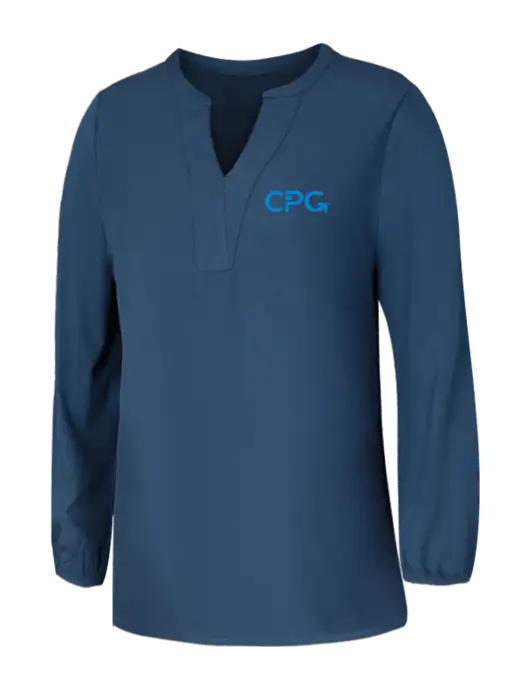 Mercer+Mettle Womens Light Navy Blue Grey Stretch Crepe 3/4 Sleeve Blouse w/CPG Logo