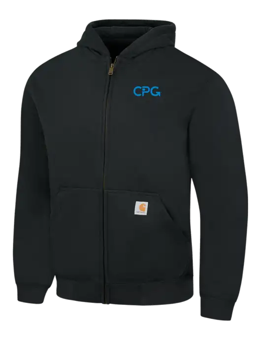 Carhartt Black Rain Defender Paxton Heavyweight Hooded Full Zip-Front Sweatshirt w/CPG Logo