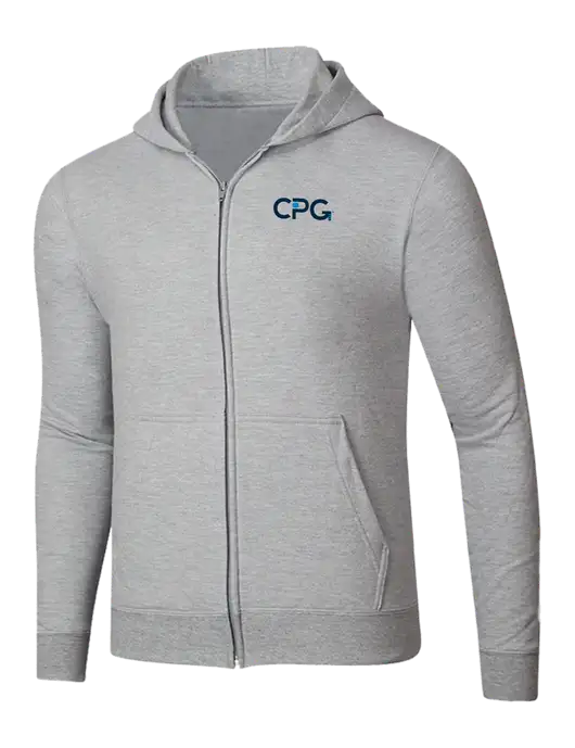 Light Grey Heather 8.5 oz Ring Spun Zip Hooded Sweatshirt w/CPG Logo