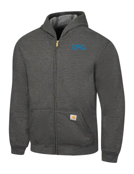 Carhartt Dark Grey Heather Midweight Hooded Zip-Front Sweatshirt w/CPG Logo