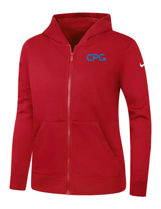 Nike Womens Club Fleece Sleeve Swoosh Full-Zip Red Hoodie w/CPG Logo
