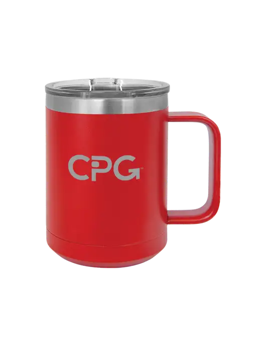 Polar Camel 15 oz Powder Coated Red Vacuum Insulated Mug with Slider Lid w/CPG Logo
