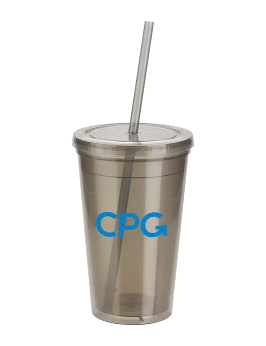 Sorrento Medium Grey 16 oz Tumbler with Lid & Straw w/CPG Logo