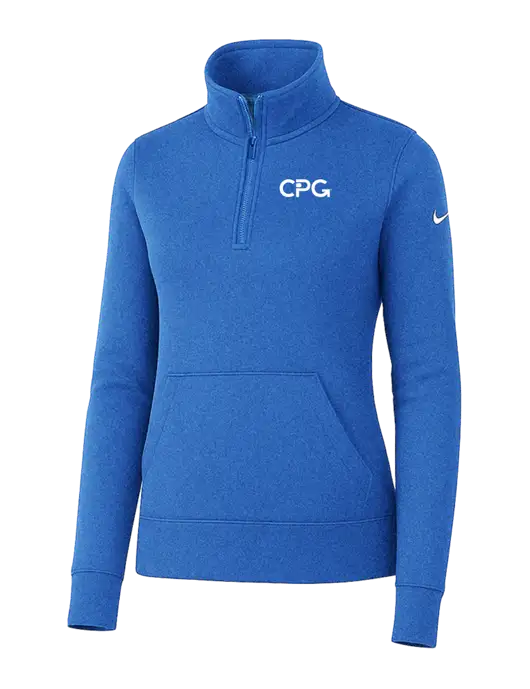Nike Womens Light Royal Heather Club Fleece Sleeve Swoosh 1/2-Zip w/CPG Logo