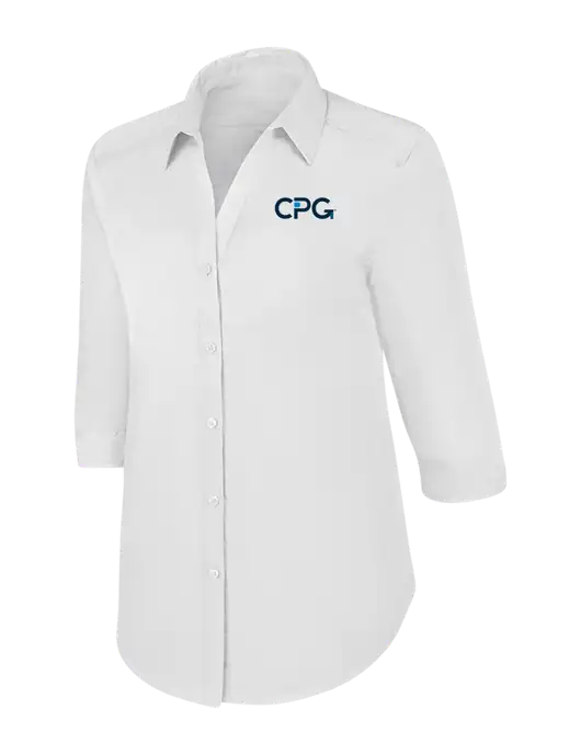 Womens White 3/4 Sleeve Carefree Poplin Shirt w/CPG Logo