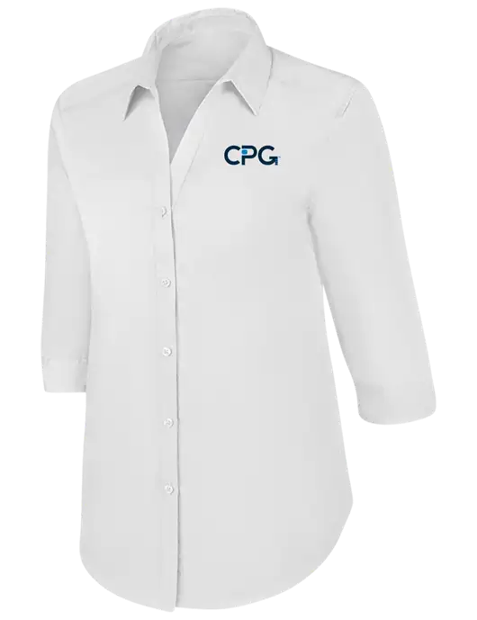 Womens White 3/4 Sleeve Carefree Poplin Shirt w/CPG Logo