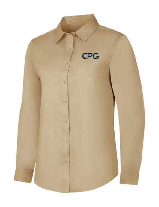 Dark Tan Womens Long Sleeve Superpro React Twill Shirt w/CPG Logo