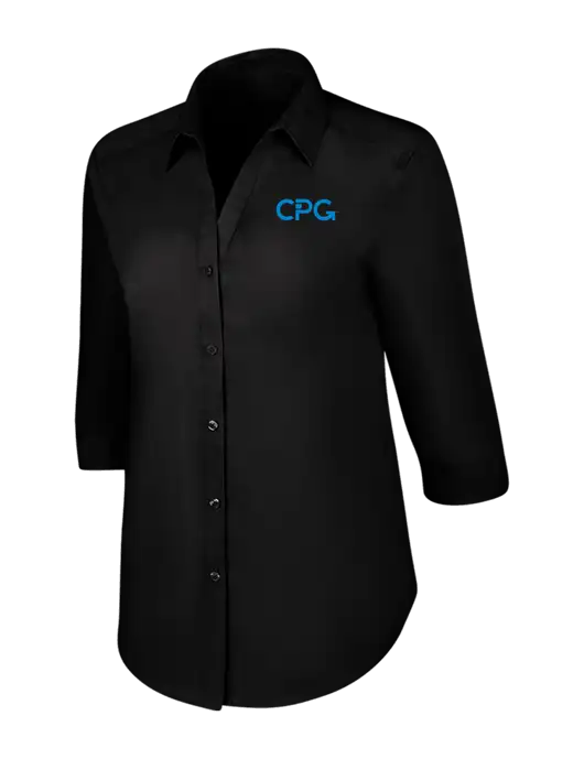 Womens Black 3/4 Sleeve Carefree Poplin Shirt w/CPG Logo