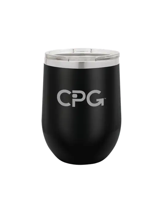 Polar Camel 12 oz Powder Coated Black Vacuum Insulated Stemless Wine Tumbler w/CPG Logo