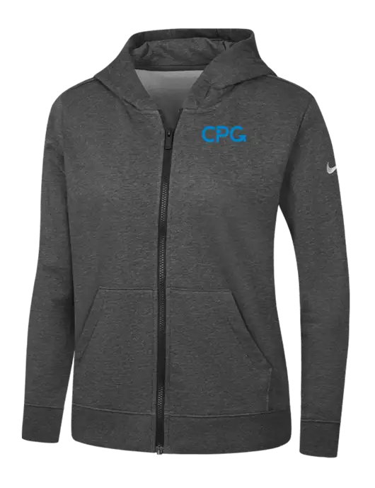 Nike Womens Club Fleece Sleeve Swoosh Full-Zip Charcoal Heather Hoodie w/CPG Logo