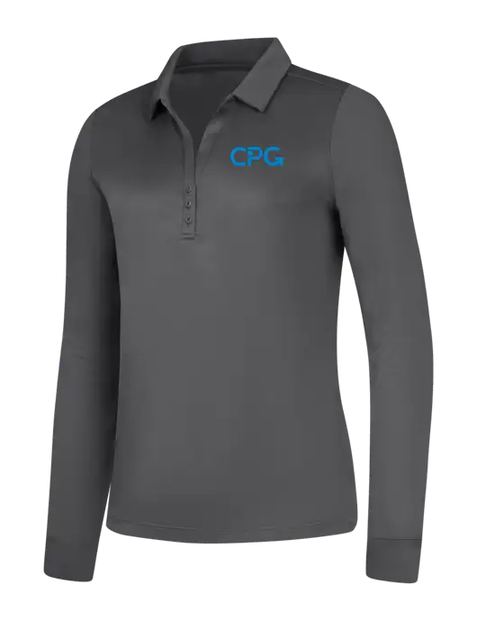 Womens Dark Grey Silk Touch Performance Long Sleeve Polo w/CPG Logo