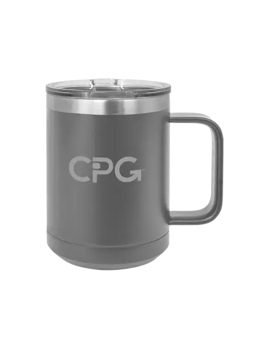 Polar Camel 15 oz Powder Coated Grey Vacuum Insulated Mug with Slider Lid w/CPG Logo