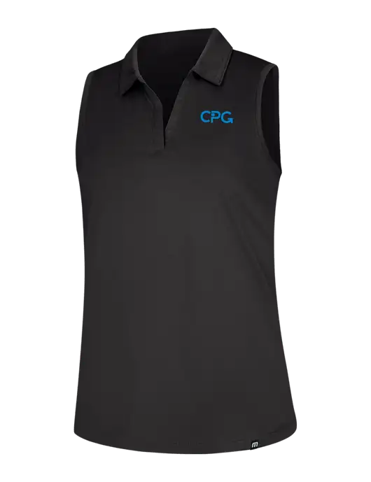 TravisMathew Womens Black Coto Performance Sleeveless Polo w/CPG Logo