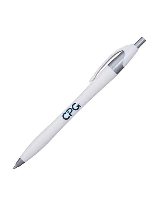 Novella White/Silver Shimmer Pen - Blue Ink w/CPG Logo