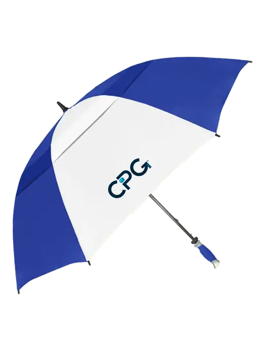 Royal/White Vented Typhoon Tamer Golf Umbrella w/CPG Logo