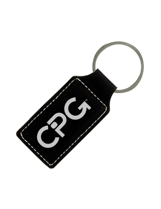 Black Laserable Leatherette Rectangle Keychain w/CPG Logo
