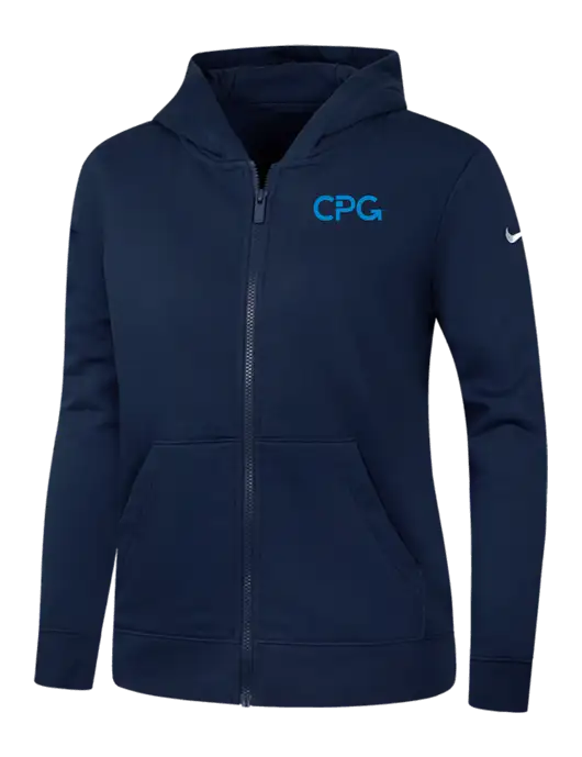 Nike Womens Club Fleece Sleeve Swoosh Full-Zip Dark Navy Hoodie w/CPG Logo