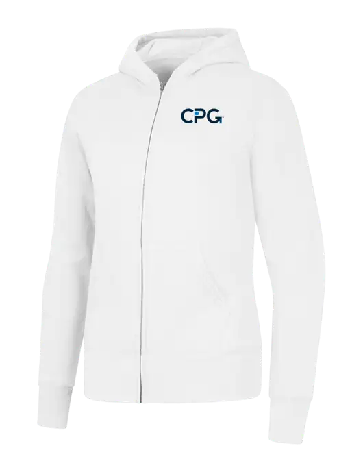 White Womens Core Fleece Full-Zip Hooded Sweatshirt w/CPG Logo