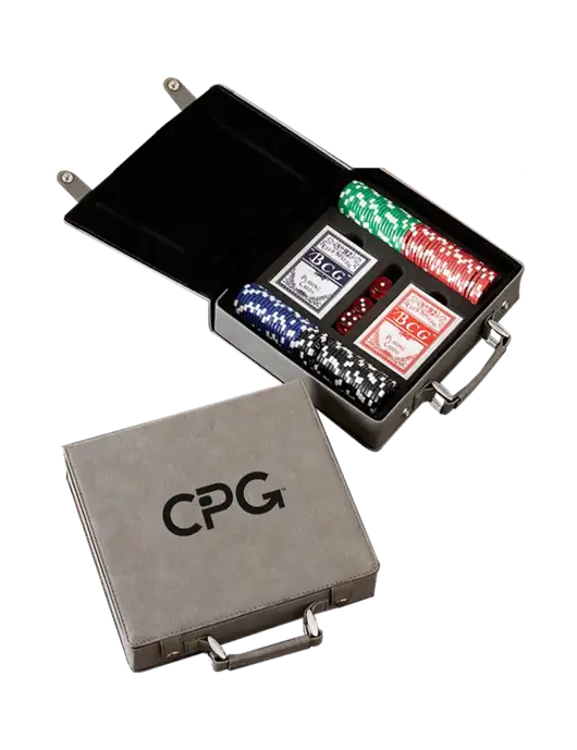 Grey Leatherette 100 Chip Poker Set w/CPG Logo