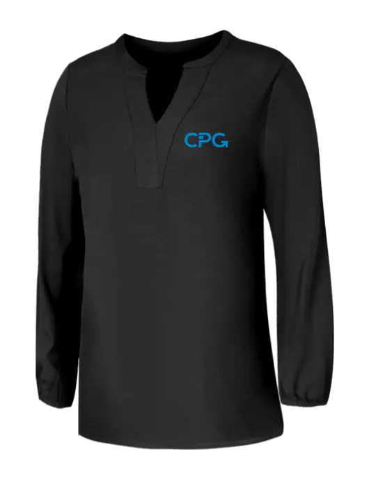 Mercer+Mettle Womens Deep Black Stretch Crepe 3/4 Sleeve Blouse w/CPG Logo