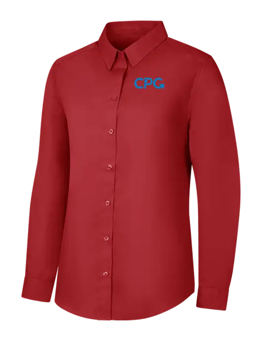 Womens Rich Red  Long Sleeve Carefree Poplin Shirt w/CPG Logo