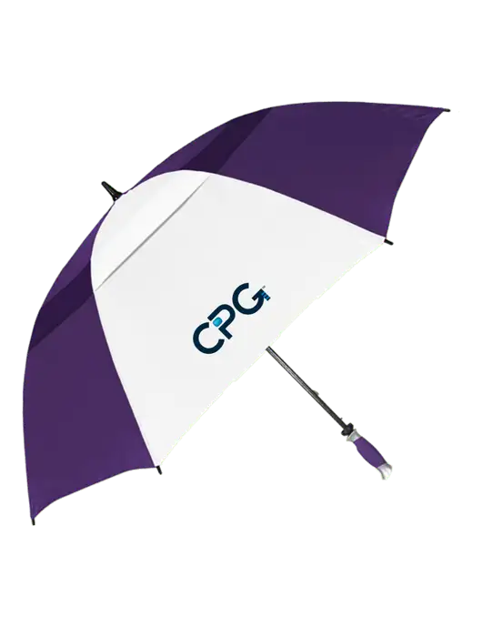 Purple/White Vented Typhoon Tamer Golf Umbrella w/CPG Logo