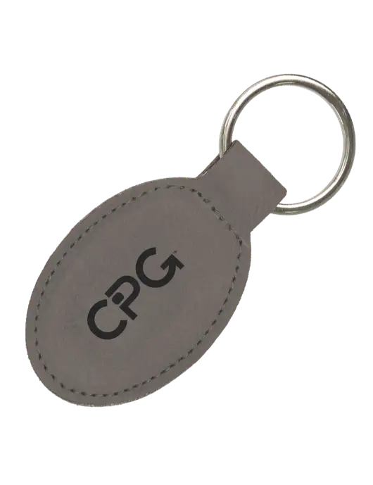 Grey Leatherette Oval Keychain w/CPG Logo