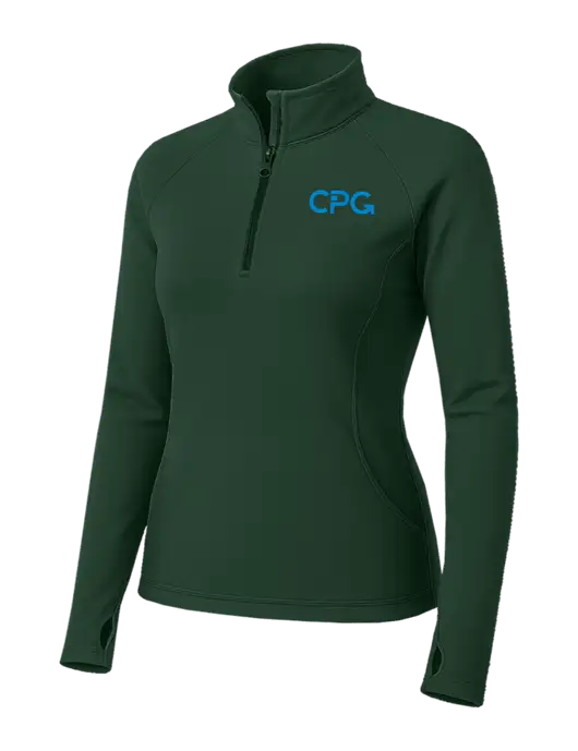 Dark Green Womens Sport Wick Stretch 1/4 Zip Pullover w/CPG Logo