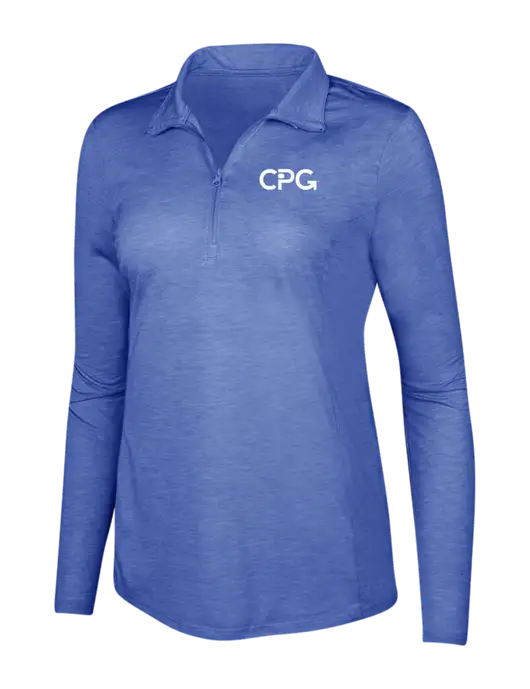 True Royal Heather Womens Posicharge Tri-Blend Wicking 1/4 Zip Pullover w/CPG Logo