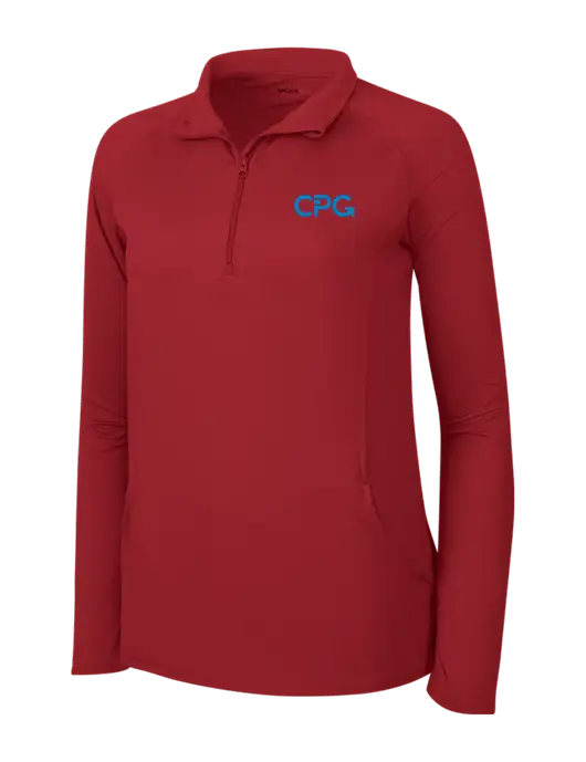 Red Womens Sport Wick Stretch 1/4 Zip Pullover w/CPG Logo