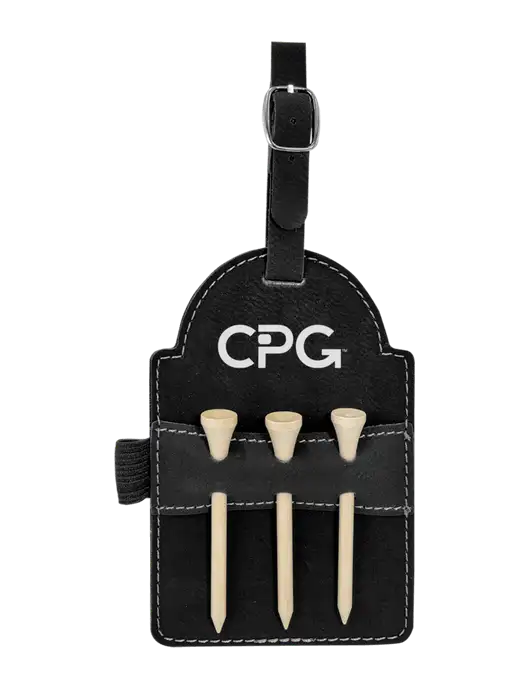 Black Leatherette Golf Bag Tag with 3 Wooden Tees w/CPG Logo