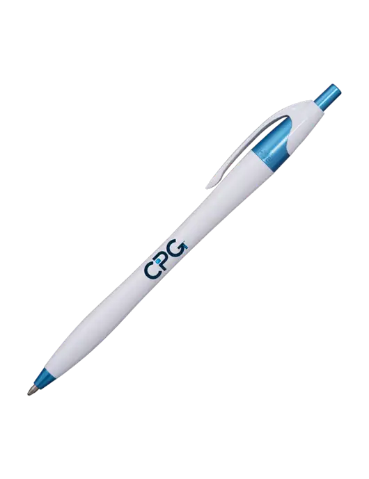 Novella White/Blue Shimmer Pen - Blue Ink w/CPG Logo