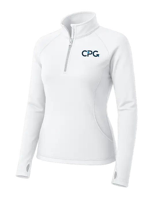 White Womens Sport Wick Stretch 1/4 Zip Pullover w/CPG Logo