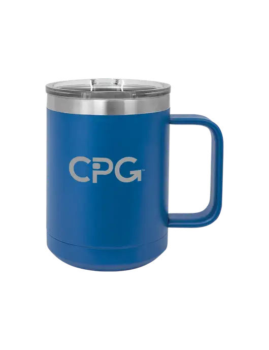 Polar Camel 15 oz Powder Coated Royal Vacuum Insulated Mug with Slider Lid w/CPG Logo