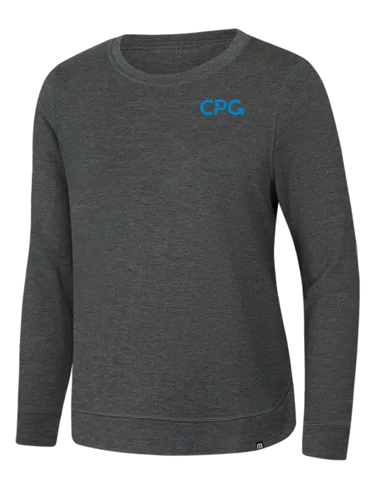 TravisMathew Womens Dark Grey Heather Lightweight Long Weekend Crew w/CPG Logo